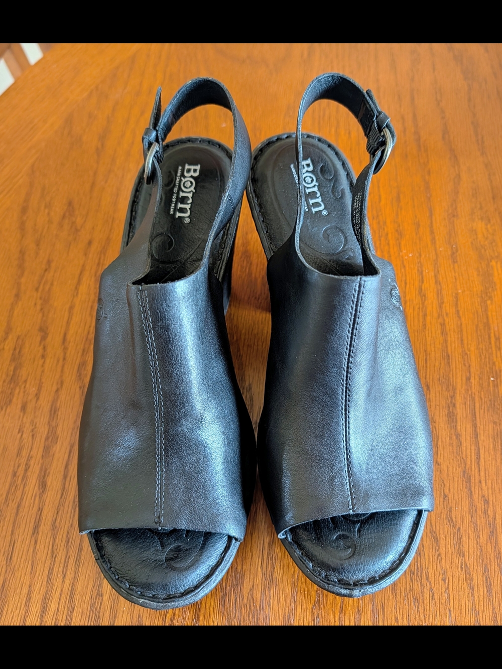 Born Women's Black Leather Platform Slingback Sandals Size 9